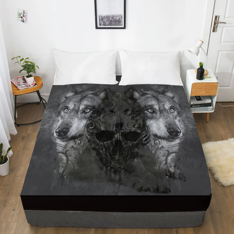 Индивидуальная кровать с 3D принтом, эластичная простыня, простыня queen/King, матрас с животным белым волком, 160x200/150x200, Прямая поставка - Цвет: Wolf-08