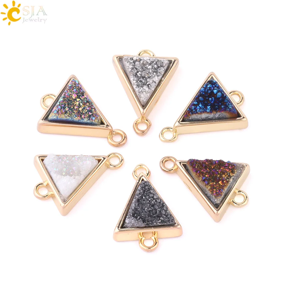 

CSJA Natural Crystal Drusy Druzy Charms Triangle Shaped Jewelry Connectors for Women Earring Anklet Bracelet Diy Handmade F655