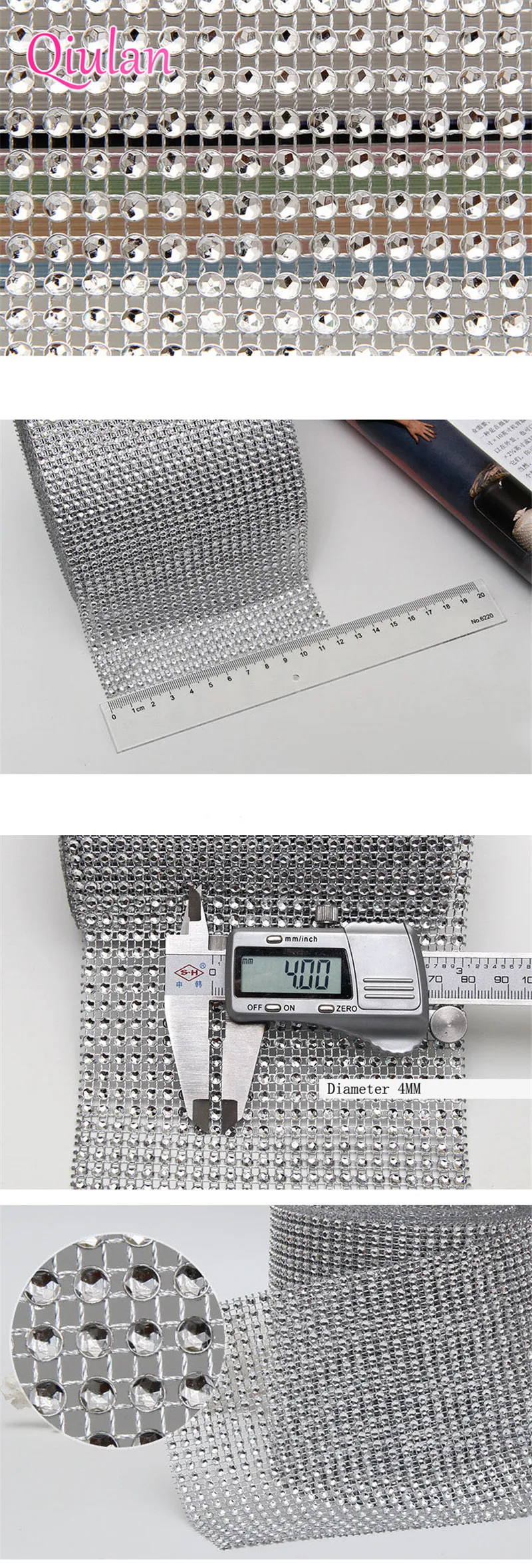1 yard90cm 24 rows Diamond mesh Wrap ribbon silver Rhinestone Roll Tape Crystal Ribbon cake wedding party gift decoration 7D (5)