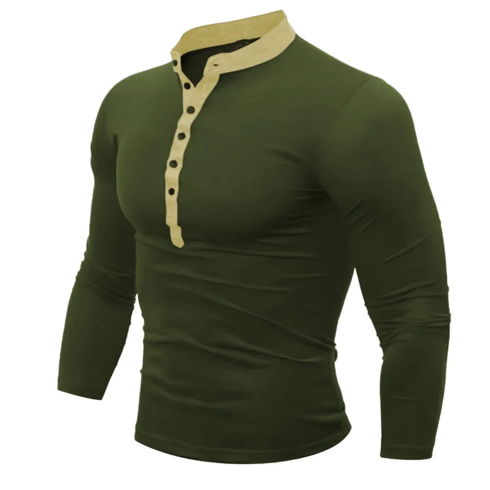 

CHAMSGEND Men Spring Autumn Cotton T Shirt Men Solid Color Tshirt Long Sleeve Top Drop Shipping 1M27*