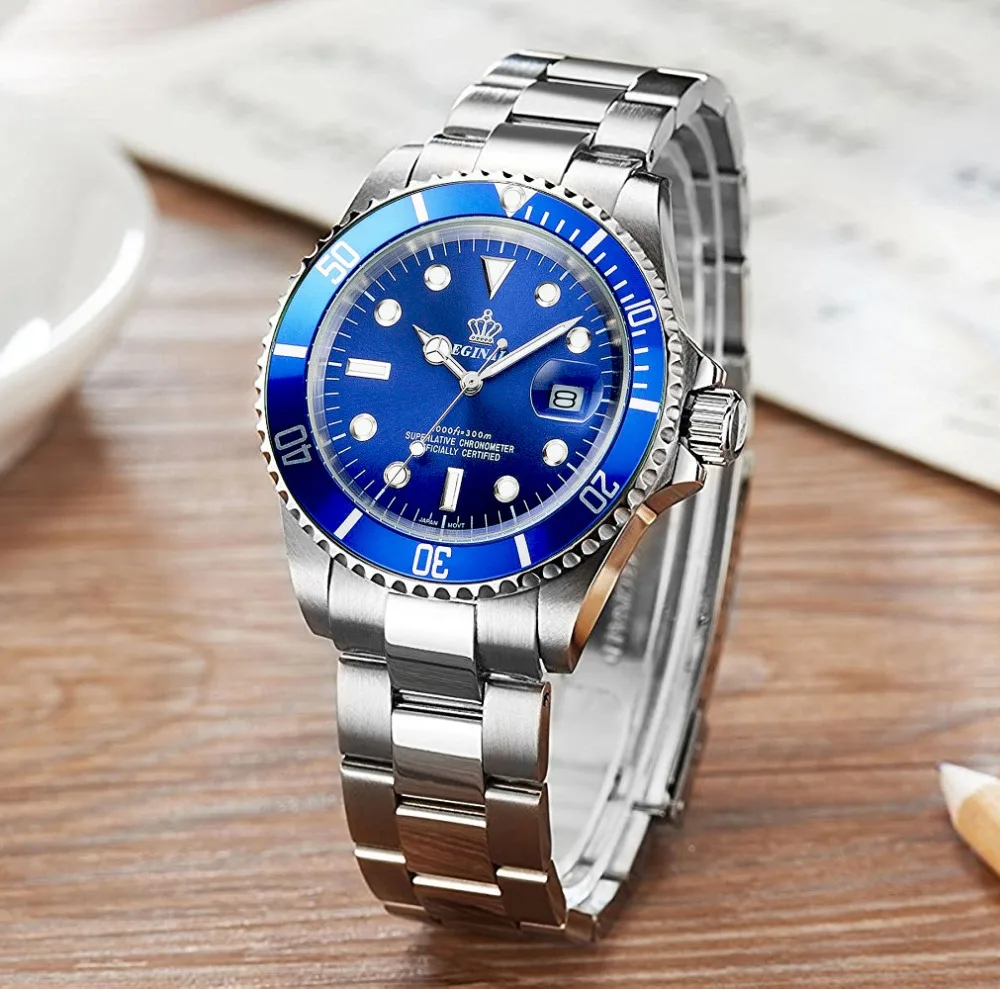 safira data de aço inoxidável esporte azul