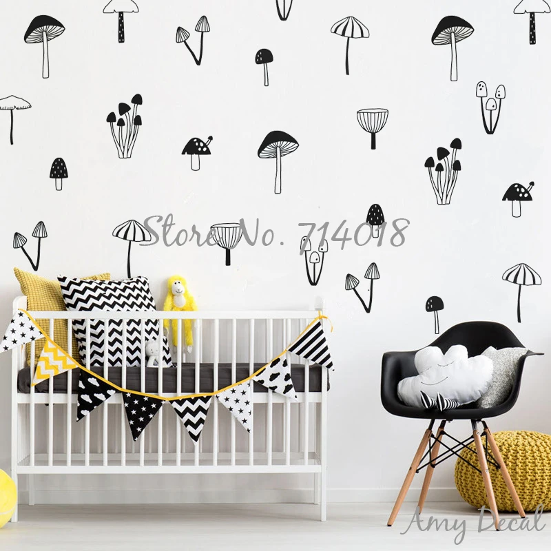 Woodland Mushroom Wall Decals Nordic Style Forest Wall Stickers for