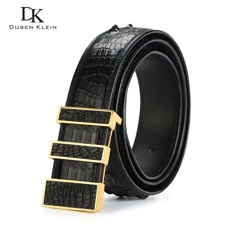 

Thailand luxury men's crocodile leather belt male Dusen Klein Stainless steel buckle nature crocodile high-grade belt DK-E368
