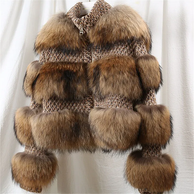 

2019 Fashion Style Women Real Raccoon Fur Jacket Top Quality Winter Thick Warm Natural Fur Coat Genuine Raccoon