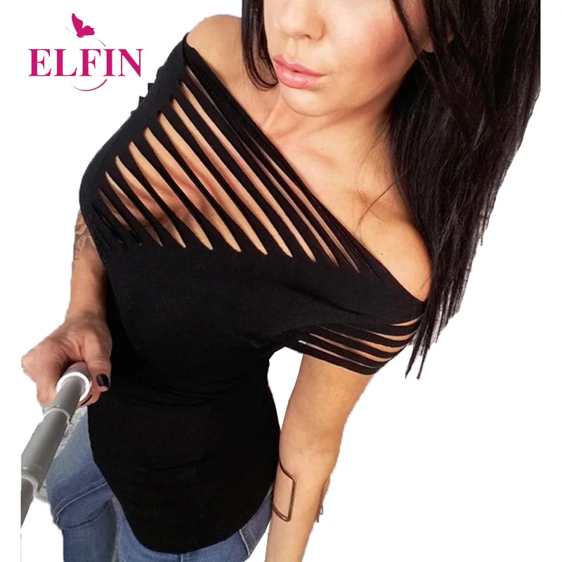 

Summer T Shirt Femme Hollow Out Sexy Tshirt Ladies Casual Slim Fit Punk Black T-shirt Womens Clothing 2019 SJ2484R