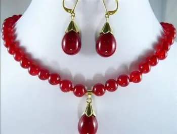 

FREE SHIPPINGcharrming 8mm Red Ruby jewe Necklace Earring set 18"AAA (30%)