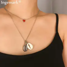 Ingemark Koreaanse Zoete Rode Liefde Hart Choker Ketting Vrouwen Meisje Geschenken Multi Layer Sea Shell Hanger Ketting Collier Femme 2019(China)
