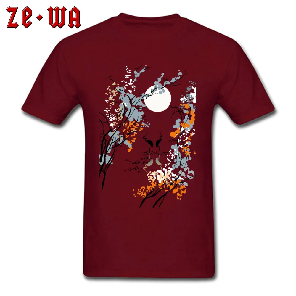 Graphic Men T-shirts Crewneck Short Sleeve 100% Cotton Fabric japan landscape painting tree Tops Tees Printed Top T-shirts japan landscape painting tree maroon