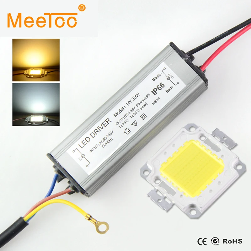 

High Power LED COB Real 10W 20W 30W 50W COB LED + LED Power Supply Led Floodlight Matrix DIY Driver For Landscape Lighting Set
