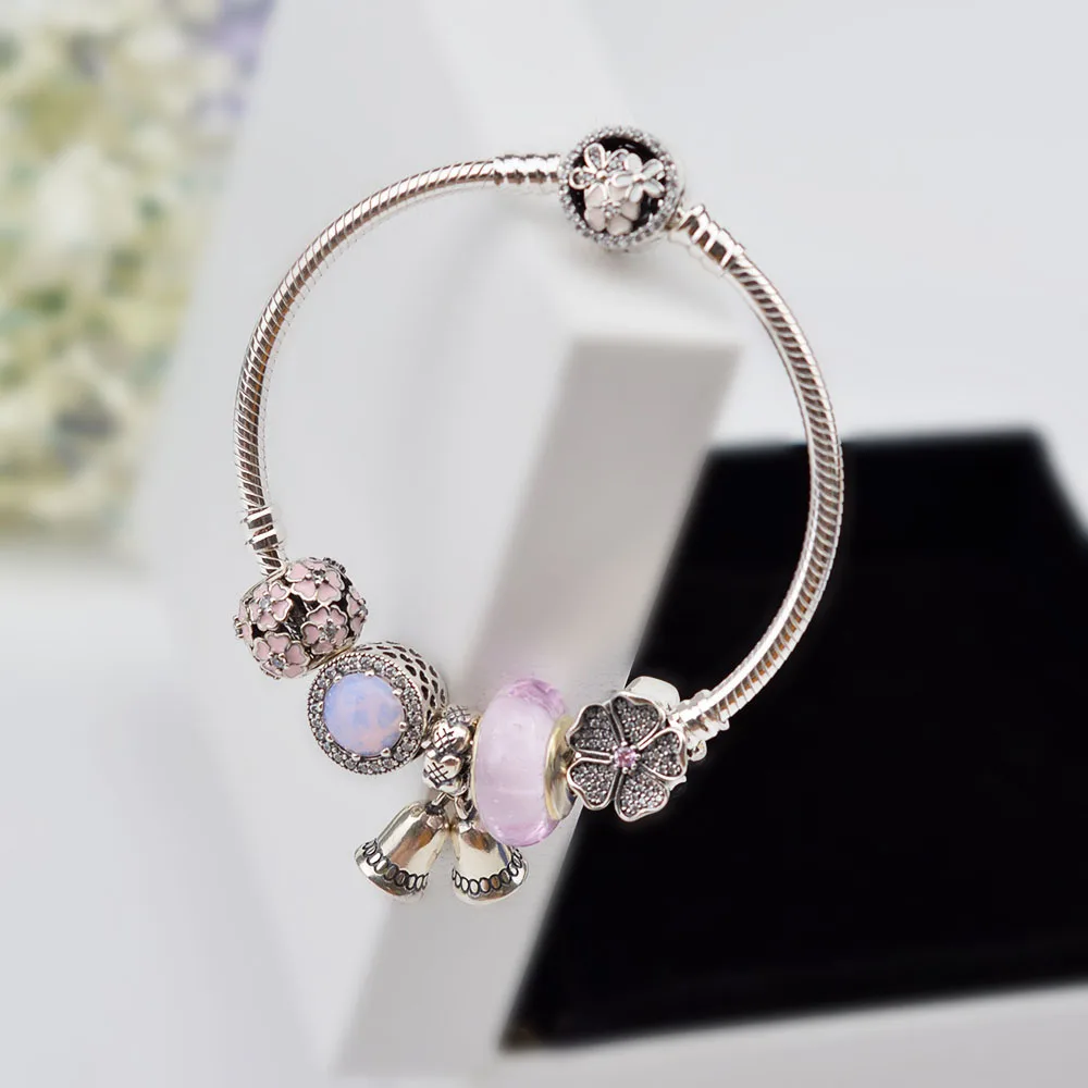 

Authentic 100% 925 Sterling Silver Fancy Charm Beads suit Snake bones bracelet DIY bangle For Women Fashion Original Jewelry