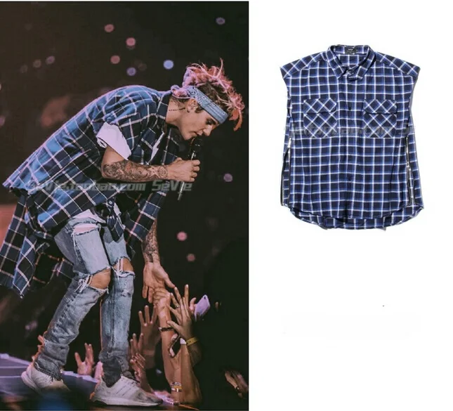 british style justin bieber designer fancy shirts men clothes dresses fear of god blue plaid shirt