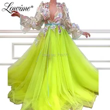 Сексуальный глубокий v-образный вырез, детское платье, платье для девочек, платье на выход арабское, с длинными рукавами с юбкой из тюля платье для выпускного вечера знаменитости Вечерние платья Abiye Gece Elbisesi