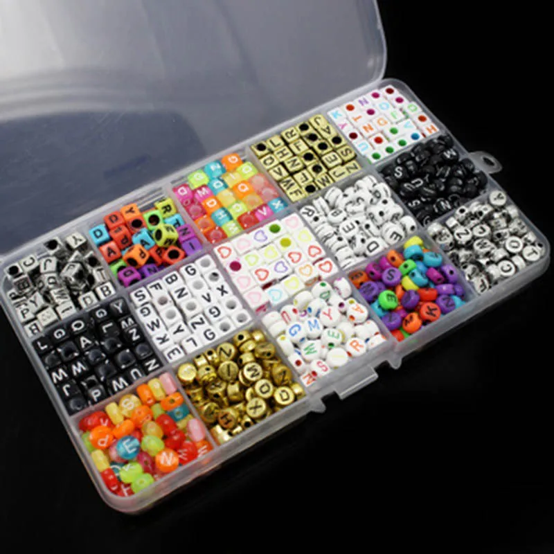 

15Color/1100pcs Letter Beads for Customize Name on Pacifier Clips Mixed Shape DIY Acrylic Alphabet Beads @M23