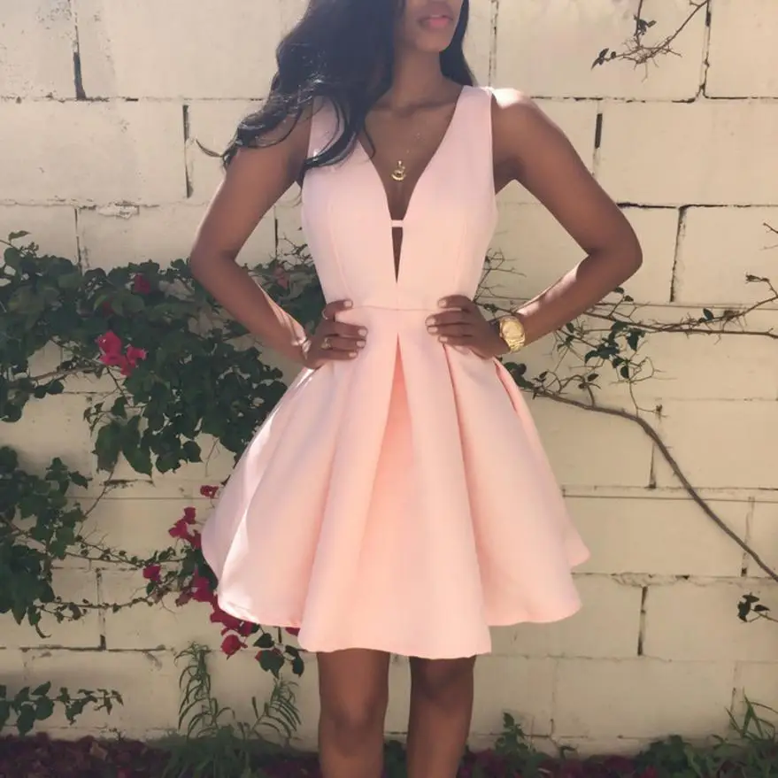 

2018 New Fashion Women Ladies Summer Sexy Chiffon V Neck Sleeveless Cocktail Party Dress vestidos f80