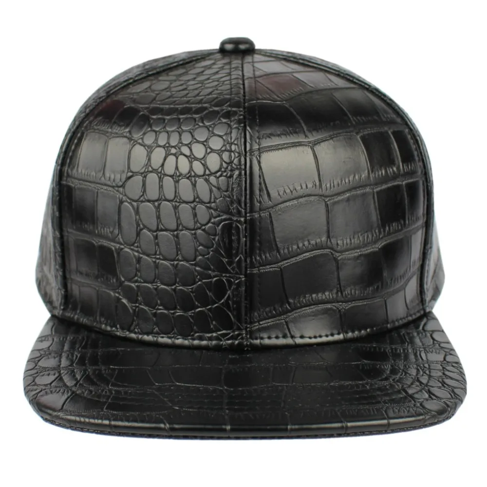 Городская бейсбольная кепка с плоским козырьком из искусственной крокодиловой кожи с регулируемой металлической пряжкой, черная бейсболка в стиле хип-хоп, мужская шляпа панка