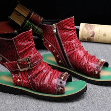 CH. Квок с высоким берцем Римские сандалии Для мужчин Летняя обувь туфли с шипами повседневная обувь из натуральной кожи обувь Мужская обувь большой Size46