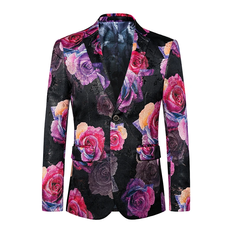 

2020 Men Floral Blazer Causal Slim Fit Formal Paty Wear Single Breasted Male Suit Jacket Fashion Business Wedding Stage Blazer
