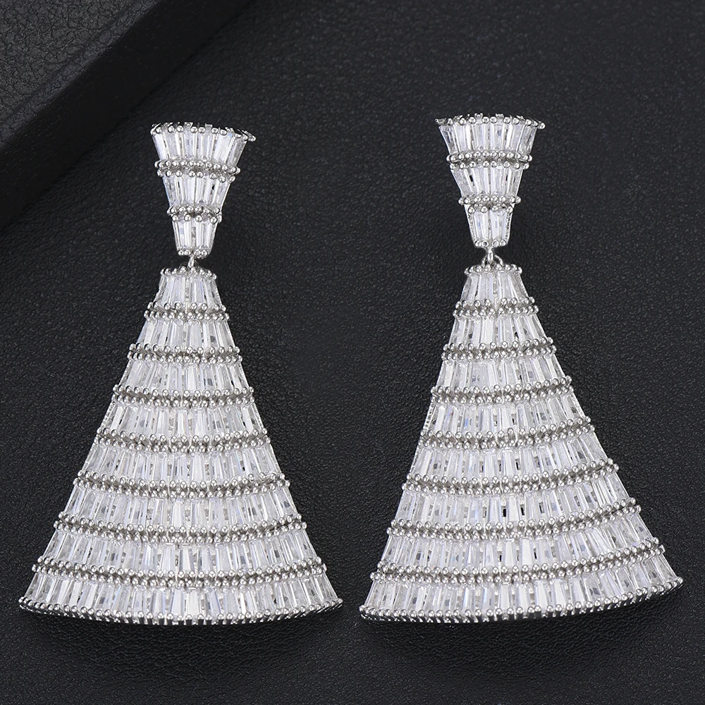 

GODKI 62mm Luxury Silver Color Dangle Earrings Trendy Cubic Zircon Wedding Engagement Party Indian gold earrings for women 2019