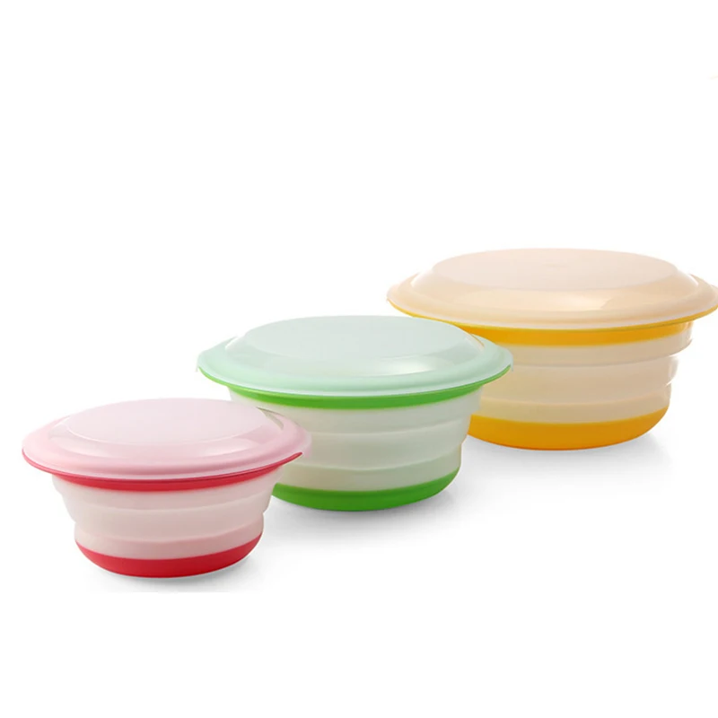 

3Pcs/Set Folding Plastic Storage Bowls Lid Tableware Camping Kitchen Organizer Gadgets Dinnerware Set Tools Accessories Supplies