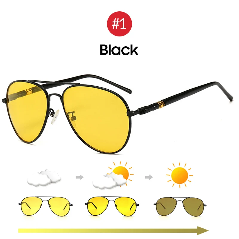VIVIBEE фотохромные пилота день и ночные солнцезащитные очки для мужчин металлический каркас вождения авиация женщин поляризационные алюминиевые солнцезащитные очки - Цвет линз: 1 Black