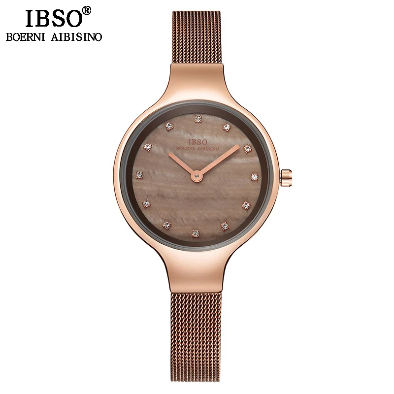 IBSO женские кварцевые часы 7 мм чехол из розового золота на запястье роскошные женские часы модные Montre Femme кварцевые часы Relogio Feminino - Цвет: Rose Gold SS