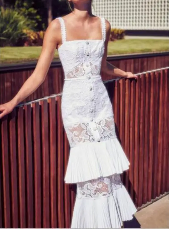 

White Long Dress High Quality Sexy Strap Lace Night CLub Elegant Bodycon Evening Party Dresses Celebrity Women Dress