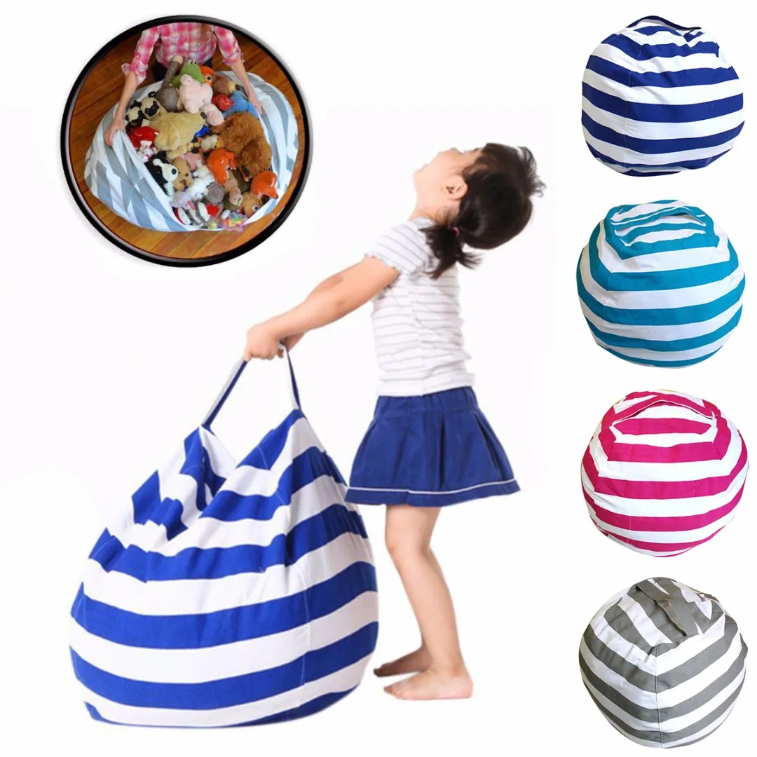 1.4/2m  Cotton Kids Stuffed Animal Toy Bean Bag Storage Pouch Soft Stripe Fabric Chair