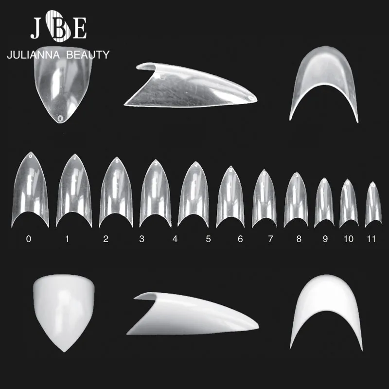 Nail Art False Nails 600 Tips STILETTO Curved Pointy Nail Tips Fold the Non-trace Professional Artificial Plastic Fingernails