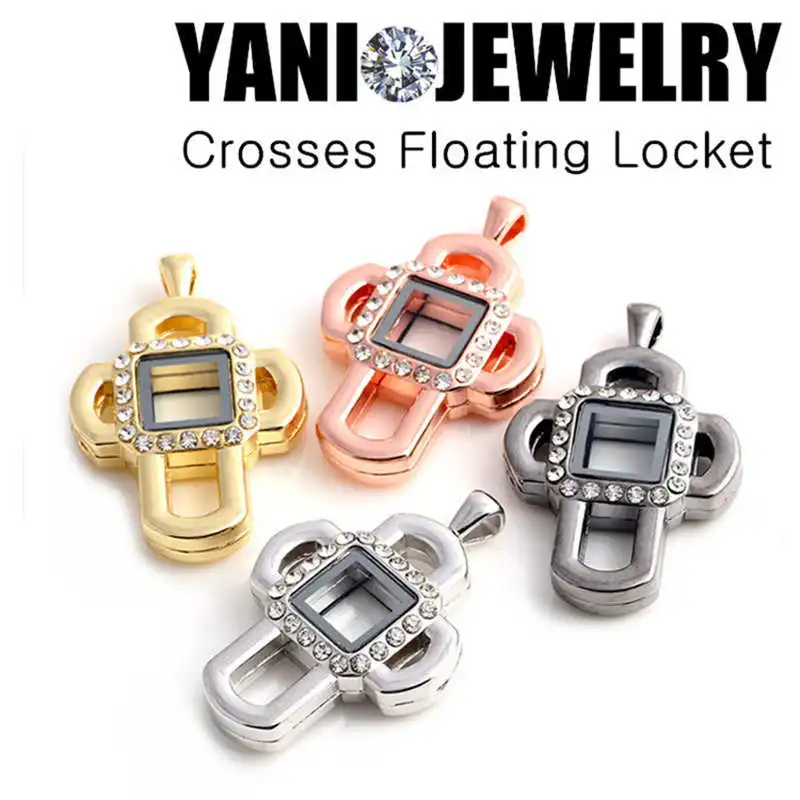10pcs/lot Geometric Locket with Rhinestone Crystal Glass