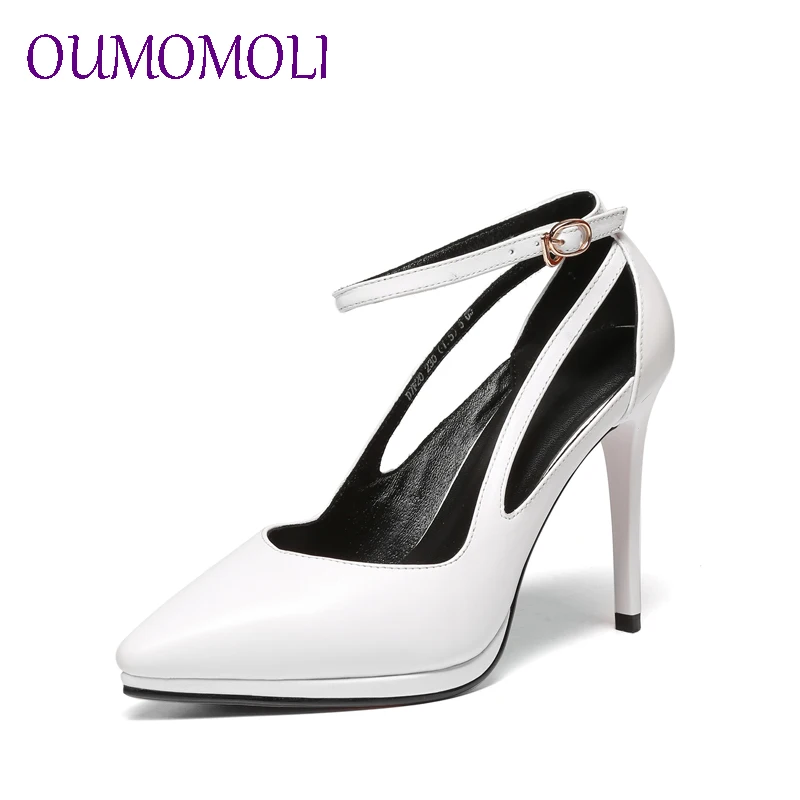 

Women Pointed Toe First layer cowhide With single shoes Lady Summer fashion 2019 new overheight with White black d745