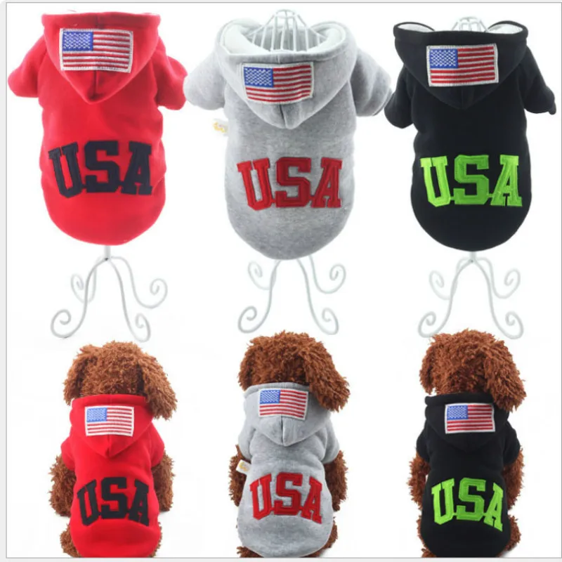 USA Flag Dog Clothes Cheap Winter Clothes for Dog Hoodies Poodle Chihuahua Coat Puppy Hoody Pet