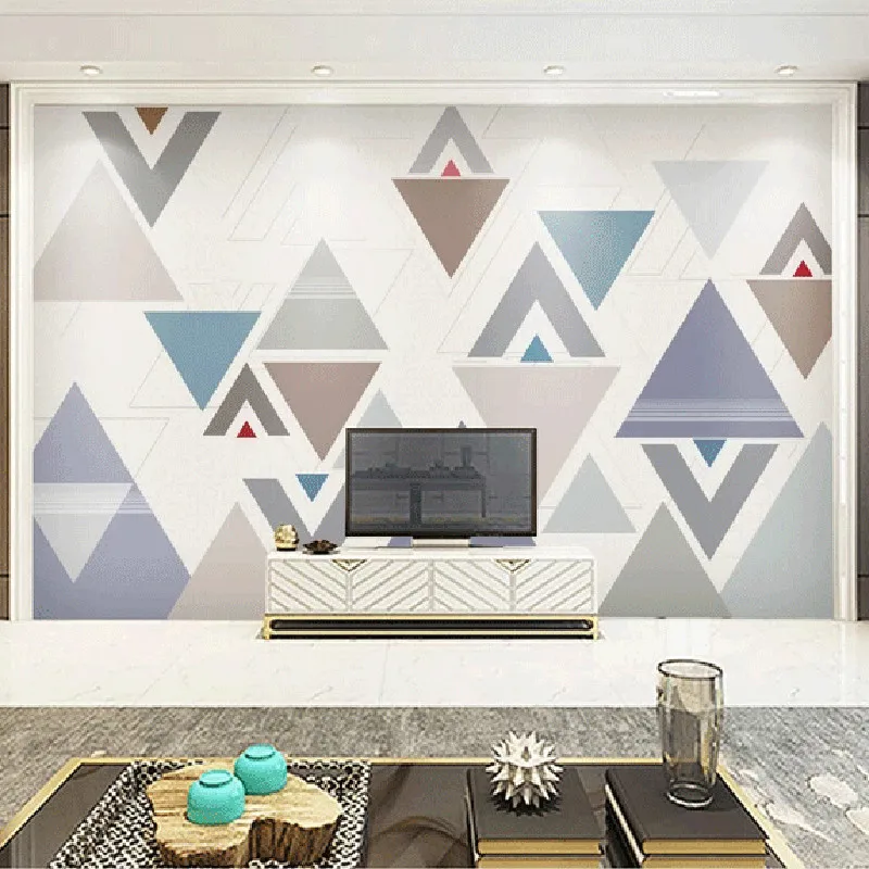 

Home Decor Living Room Wall Covering Custom 3d Mural Wallpaper Colorful Triangle Geometric Pattern TV Background 3D Mural Wall