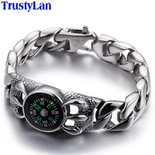 TrustyLan винтажный металлический браслет для выживания для мужчин с компасом шириной 15 мм, нержавеющая сталь, коготь дракона, мужские браслеты на цепочке, браслет