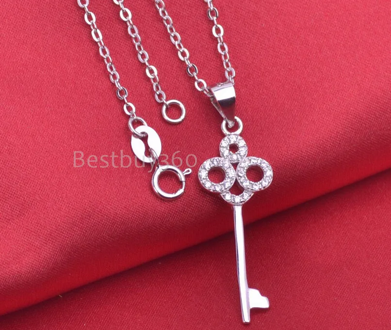 Brand new 925 sterling silver 45 cm key necklace fashion jewelry for women cubic zirconia necklace