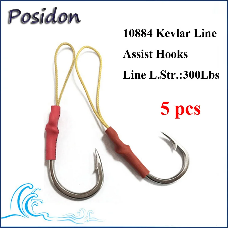 

Posidon 5Pcs/Pack 10884 Stainless Steel Kevlar Line Assist Hooks Kevlar Jigging Assistant Hooks With High Stronger Kevlar Line