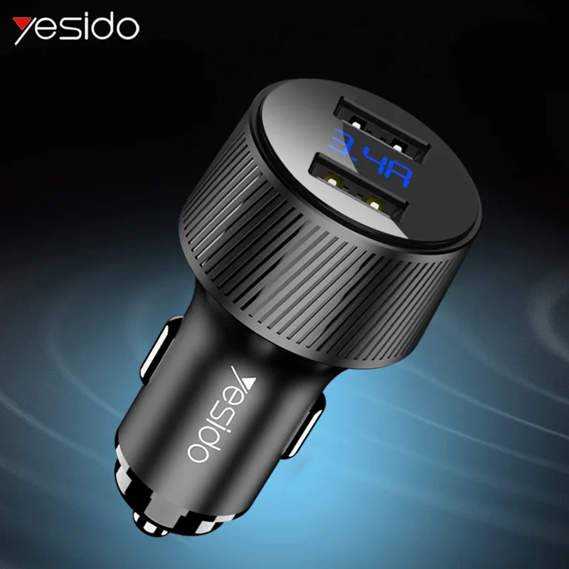 Yesido Y31 3.4A двойной Переходник USB для зарядки в машине цифровой дисплей быстрое зарядное устройство для телефона планшета напряжение тока монитор автомобильное зарядное устройство