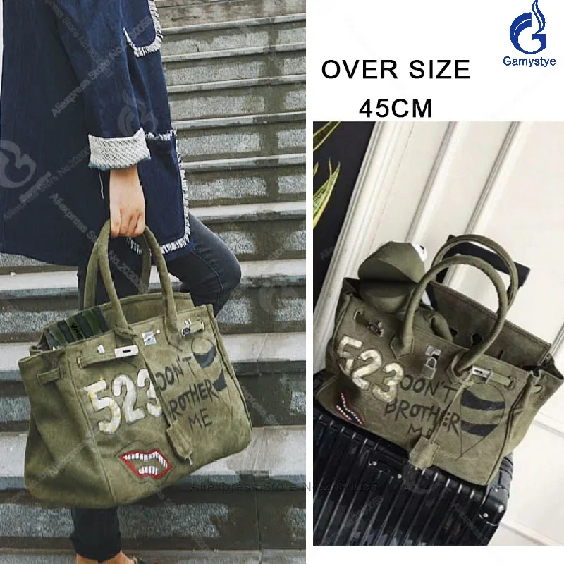 

2018 Women Canvas Totes Oversize 45cm Large Bag Design Luxury Bolsa Feminina Designer Handbag School Shoulder Messenger Bag Y