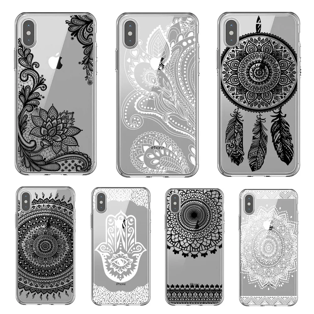

Sexy Floral Phone Case For Apple iPhone 7 8 6 6s 5 5s SE Plus Lace Flower Clear Soft TPU Cases Back Cover For iPhone X XR XS Max