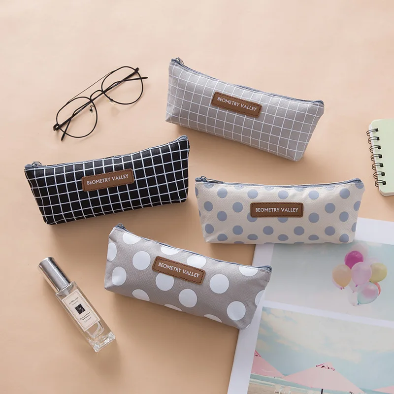 Simple Fresh lattice kawaii Pencil case cute pencilcase Creative Retro bag Students Box school supplies Stationery | Канцтовары для