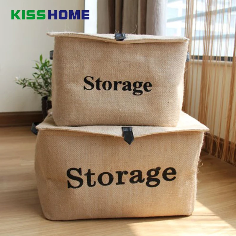 

High Quality Linen Cloth Table Storage Box Clothes Magazine Foldable Cosmetic Storage Boxes Towels Dolls Basket with Handle