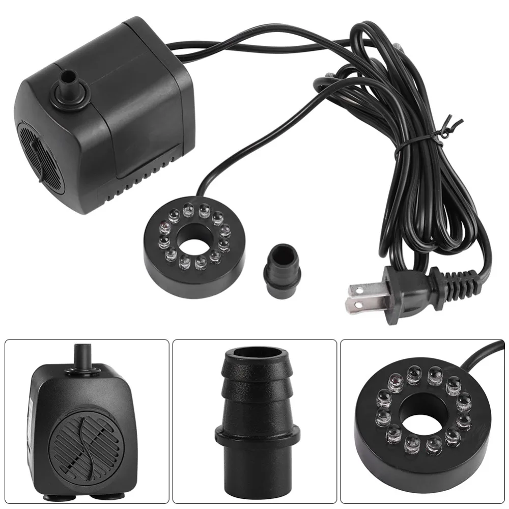 

15W Aquarium Fountain Water Pump Pond Pool Pumps Submersible Fish Tank Pump With 12 LEDs Light Colorful Decoration