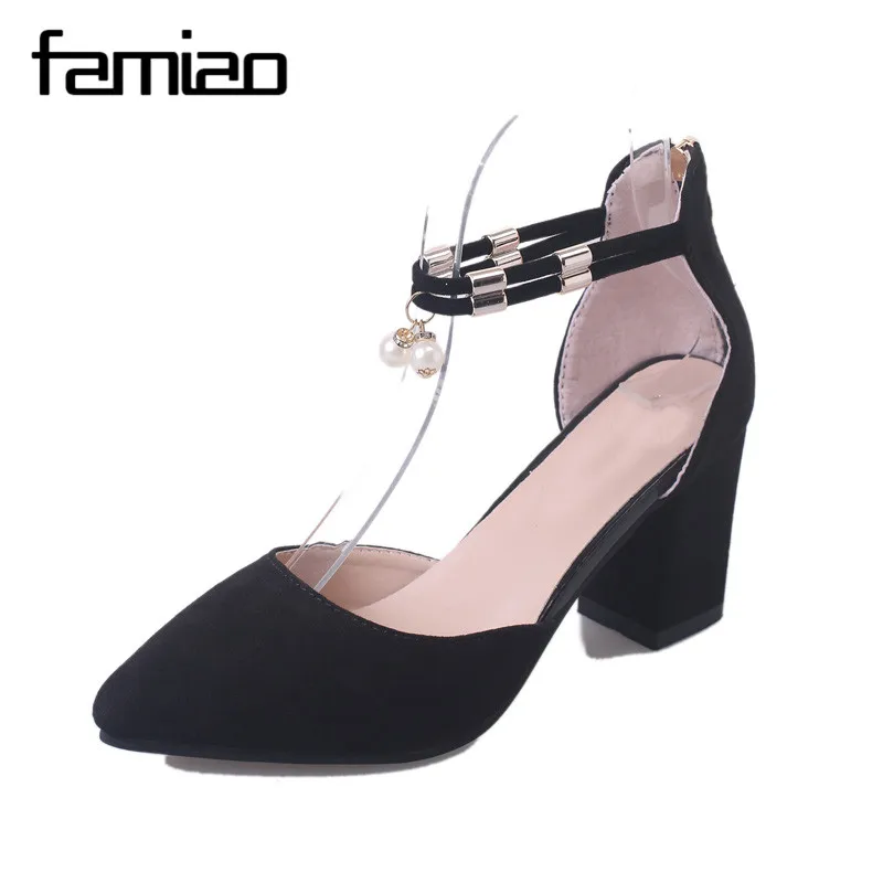 FAMIAO  High Heels Boat Shoes Wedding Shoes  2018 Women Shoes Pointed Toe Pumps Dress Shoes Summer tenis feminino Side with