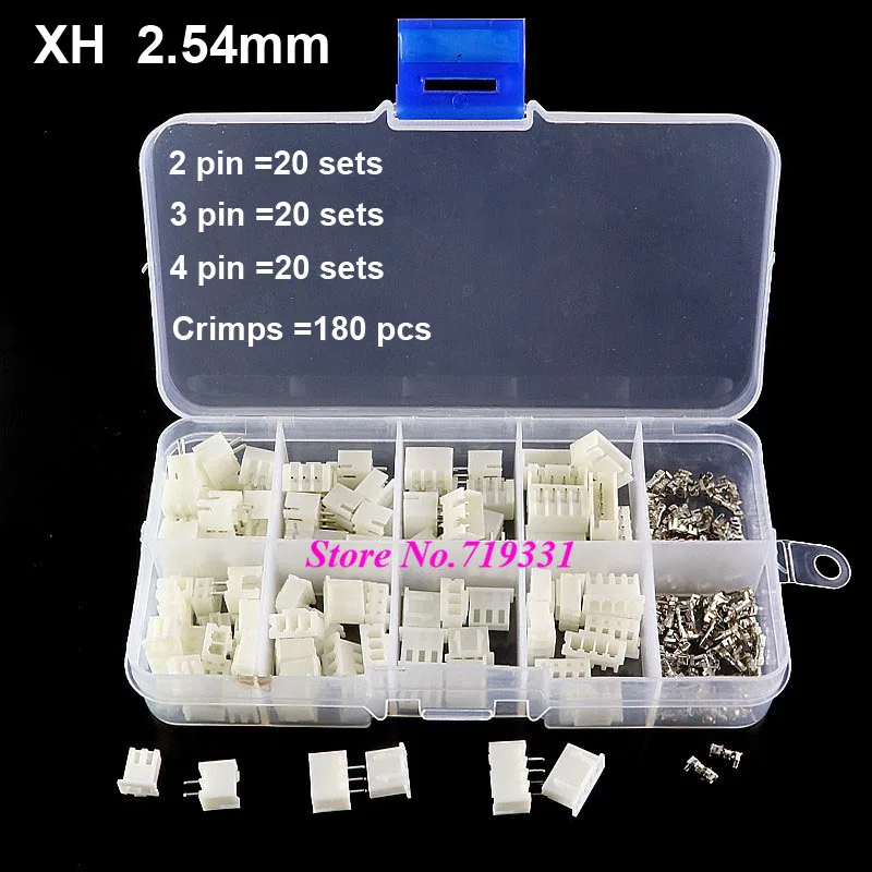 

60 sets Kit in box 2p 3p 4 pin 2.54mm Pitch Terminal / Housing / Pin Header Connector Wire Connectors Adaptor XH2P Kits