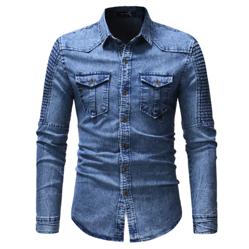 

Men Shirt Brand 2019 Male High Quality Long Sleeve Casual Shirts Pleated stitching Slim Fit Man Dress Shirts Camisa Masculina