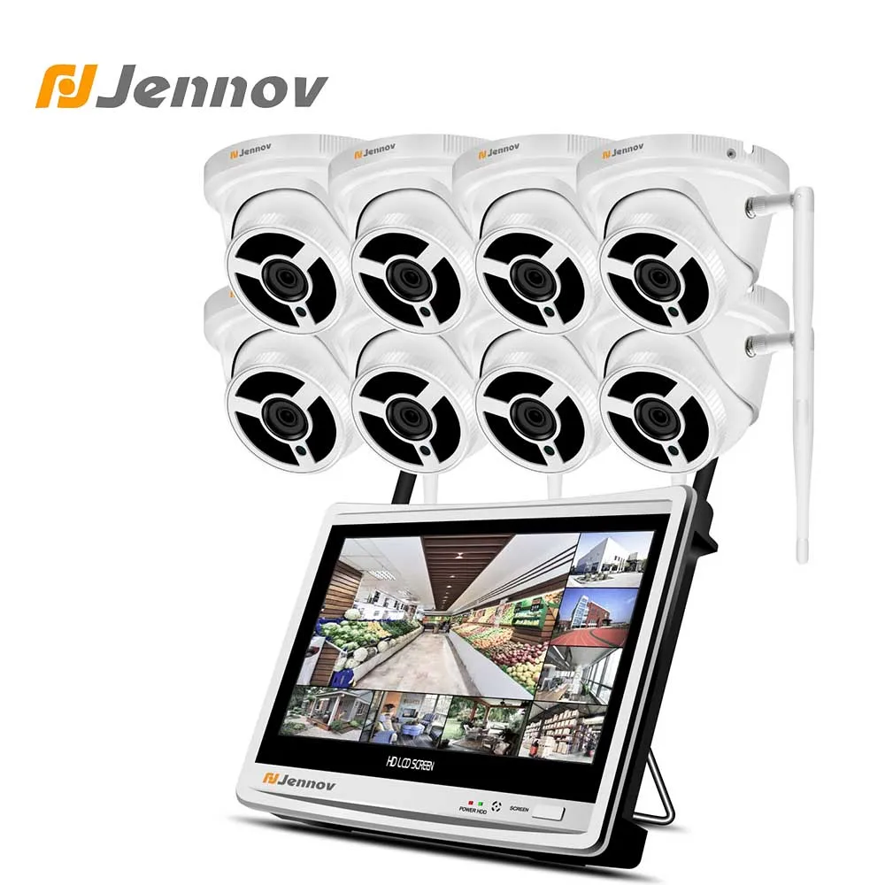 

Jennov 8CH 12Inch LCD NVR Video Surveillance 2MP HD Outdoor IP Camera WiFi Security Camera System CCTV Kit P2P HDMI IR-C