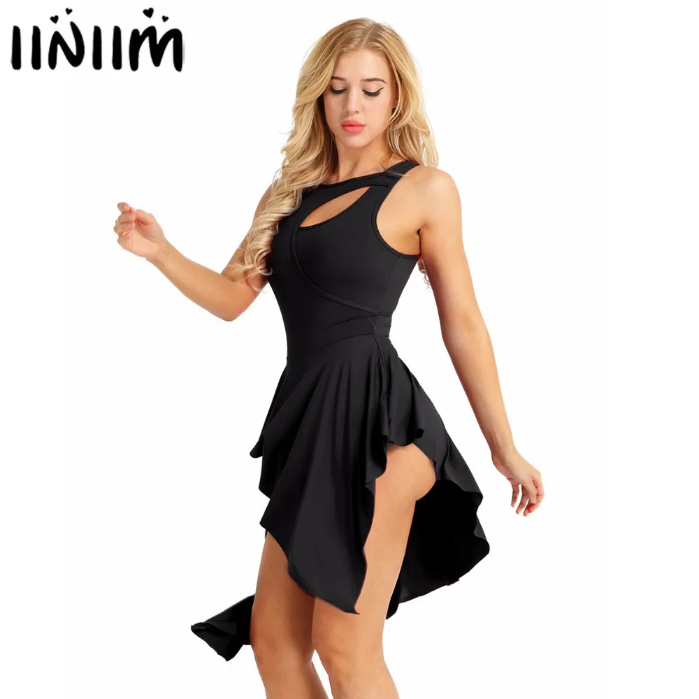 

iiniim Womens Adult Sleeveless High Low Leotard Dance Dress Female Cocktail Costumes Gymnastic Leotard Dancing Clubwear