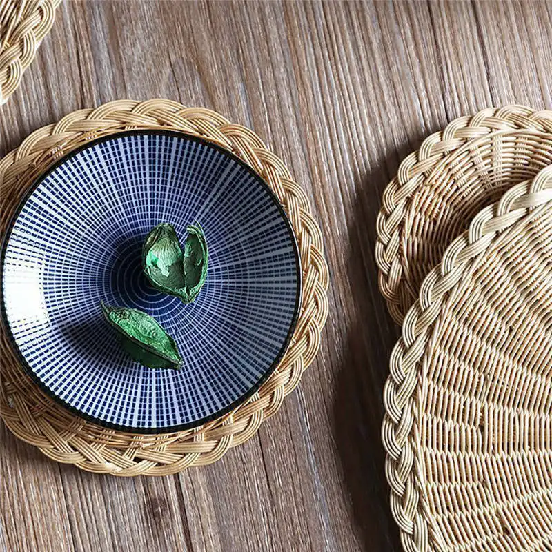 

New Natural Corn Insulation Mats Hand Knitted Pot Holder Grass Tablemats Heat-insulated Pads Paralyzed Round Insulation Pad