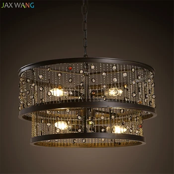 

American Industrial Vintage Crystal Pendant Lights Round Diamond Hanging Lamp for Living Room Restaurant Bar Home Lighting Decor