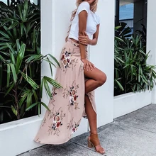 Naiveroo в богемном стиле длиной макси юбка с цветочным принтом высокого Разделение Гавайский праздник летнее пляжное Русалка Асимметричная юбка Высокая Талия