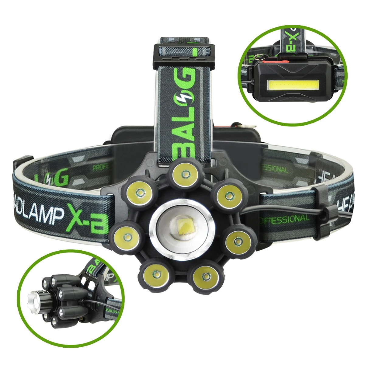 

USB Charging Head Lamp COB Strong Head Lamp T6+XPE Outdoor LED Red Green Light Warning Lamp 18650 Head Lamp